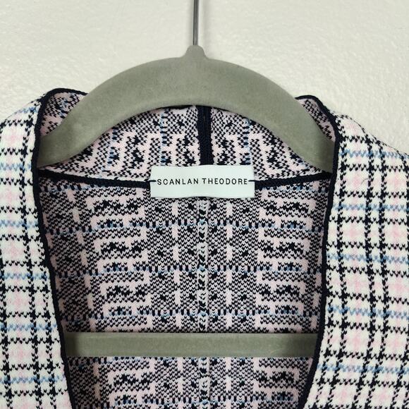 Scanlan Theodore Houndstooth Knit Blazer Womens Large White Pink Zip Up Preppy - Picture 5 of 7